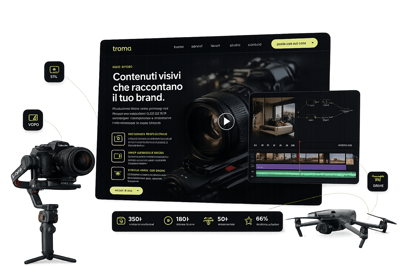 mockup di contenuti foto e video realizzati da trama